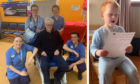 Ken Clark with NHS Tayside staff, left, and grandson Lewis, right.