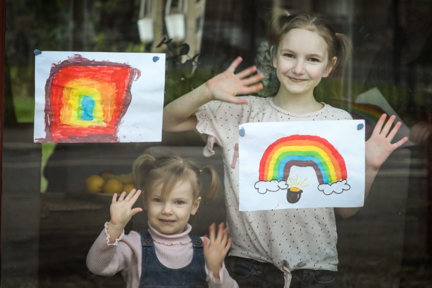 Meg, 5, and Eva Hann, 10 during Covid-19 lockdown in March 2020