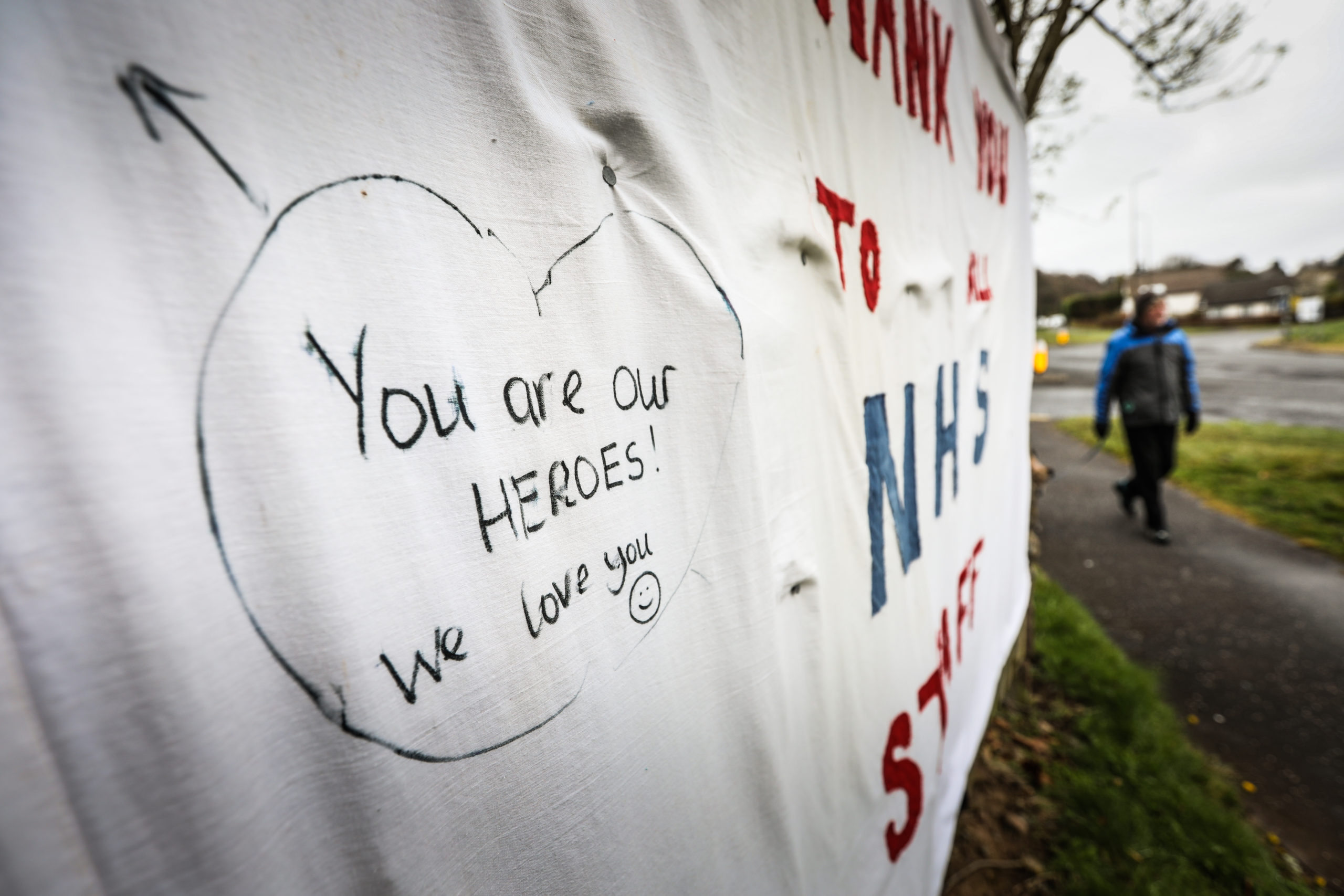 A message of support for NHS workers hung near Ninewells hospital in Dundee.