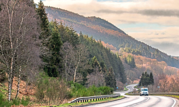 An empty A9 near Ballinluig at the start of the lockdown.