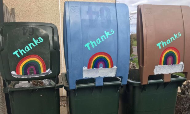Wheelie bins decorated to thank refuse crews in Errol