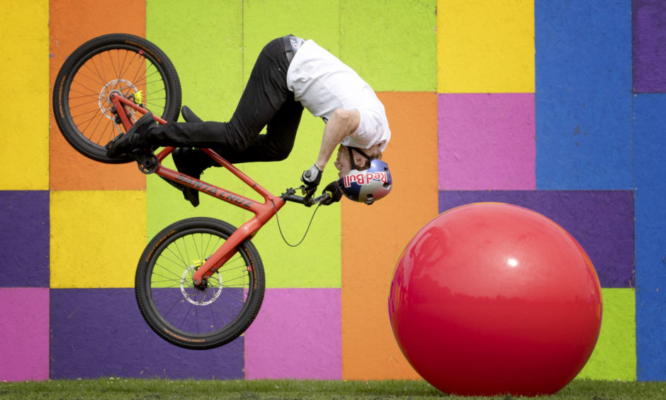 World-famous trials rider Danny MacAskill performed some stunts from his debut show 'Drop & Roll Live' at the Underbelly Circus Hub in The Meadows, Edinburgh.