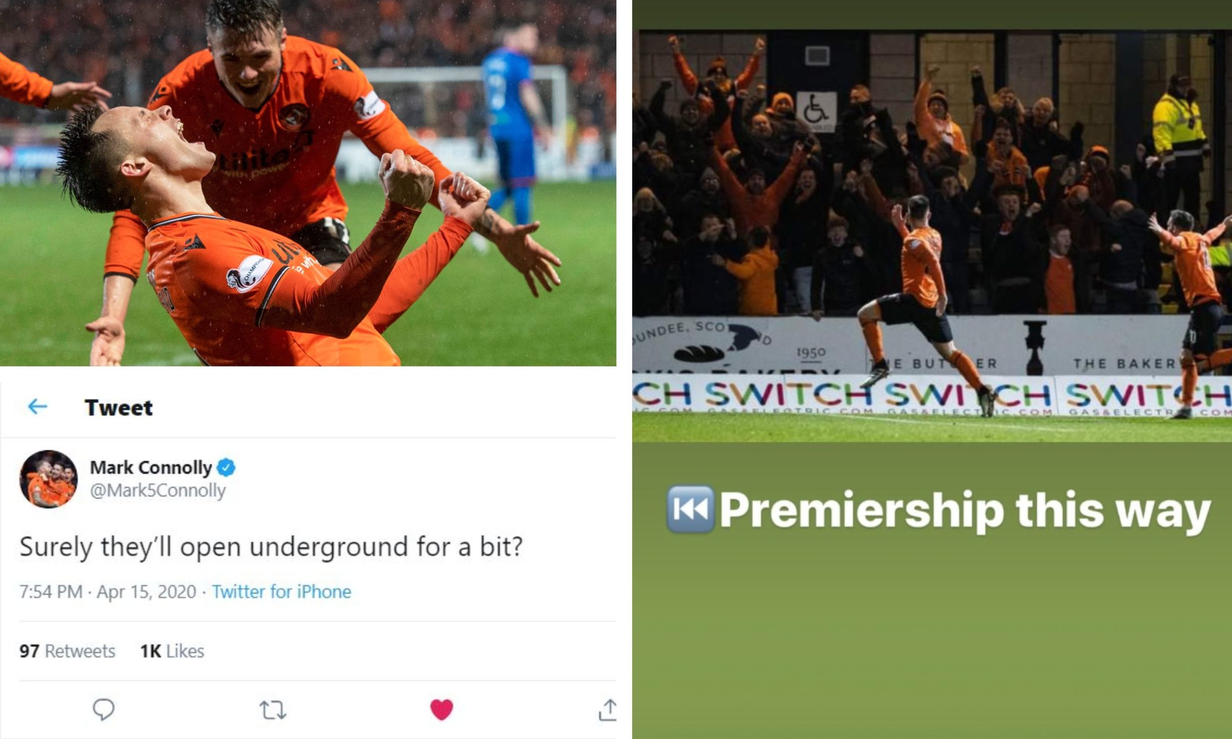 Dundee United players react to the club's promotion to the Premiership via social media.