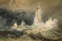 Painting of the Bell Rock lighthouse by JMW Turner. The lighthouse was constructed as a warning to mariners on the dangerous reef.