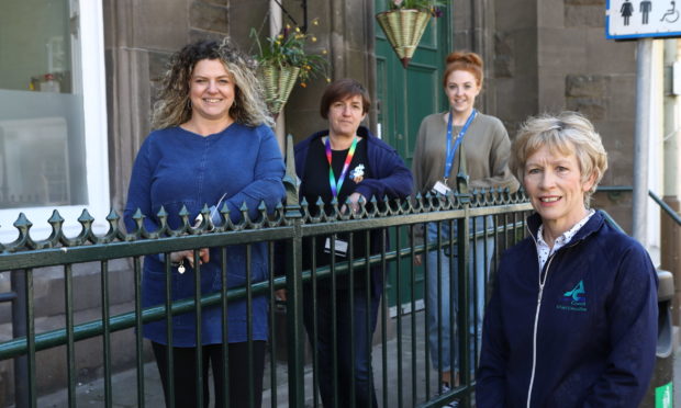 Angus Council Chief Executive Margo Williamson (front) with Alison Hendry, Catrina Gourlay and Becky Reid, at the HAART Hub in Forfar.