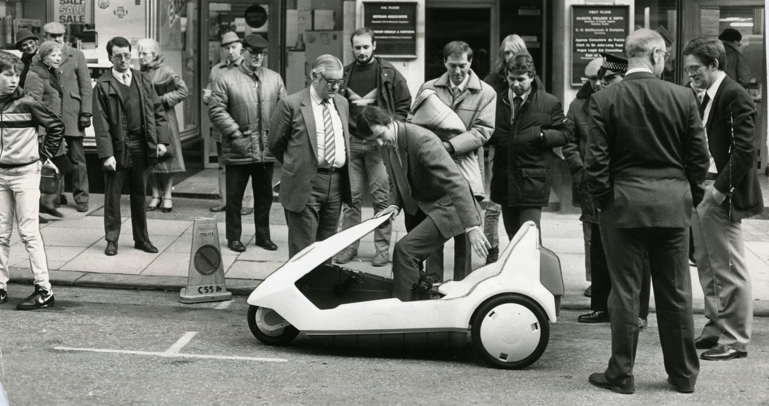 Mr Lamb in the Sinclair C5 before it limped to a halt during its test run.