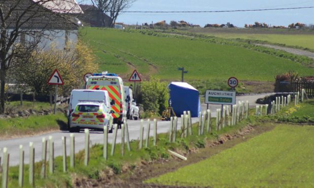 Courier Auchmithie news CR0021084 G Jennings pics, cyclist incident on main road into Auchmithie, friday 24th april.