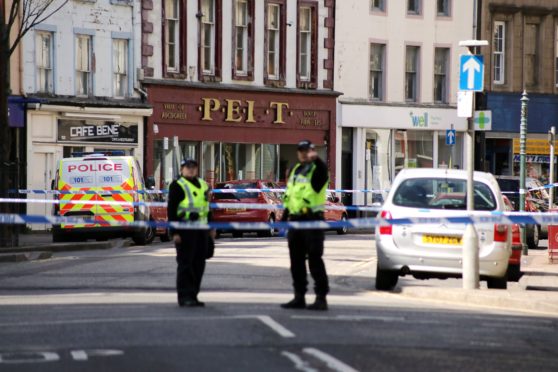 Police on Arbroath High Street on Tuesday.