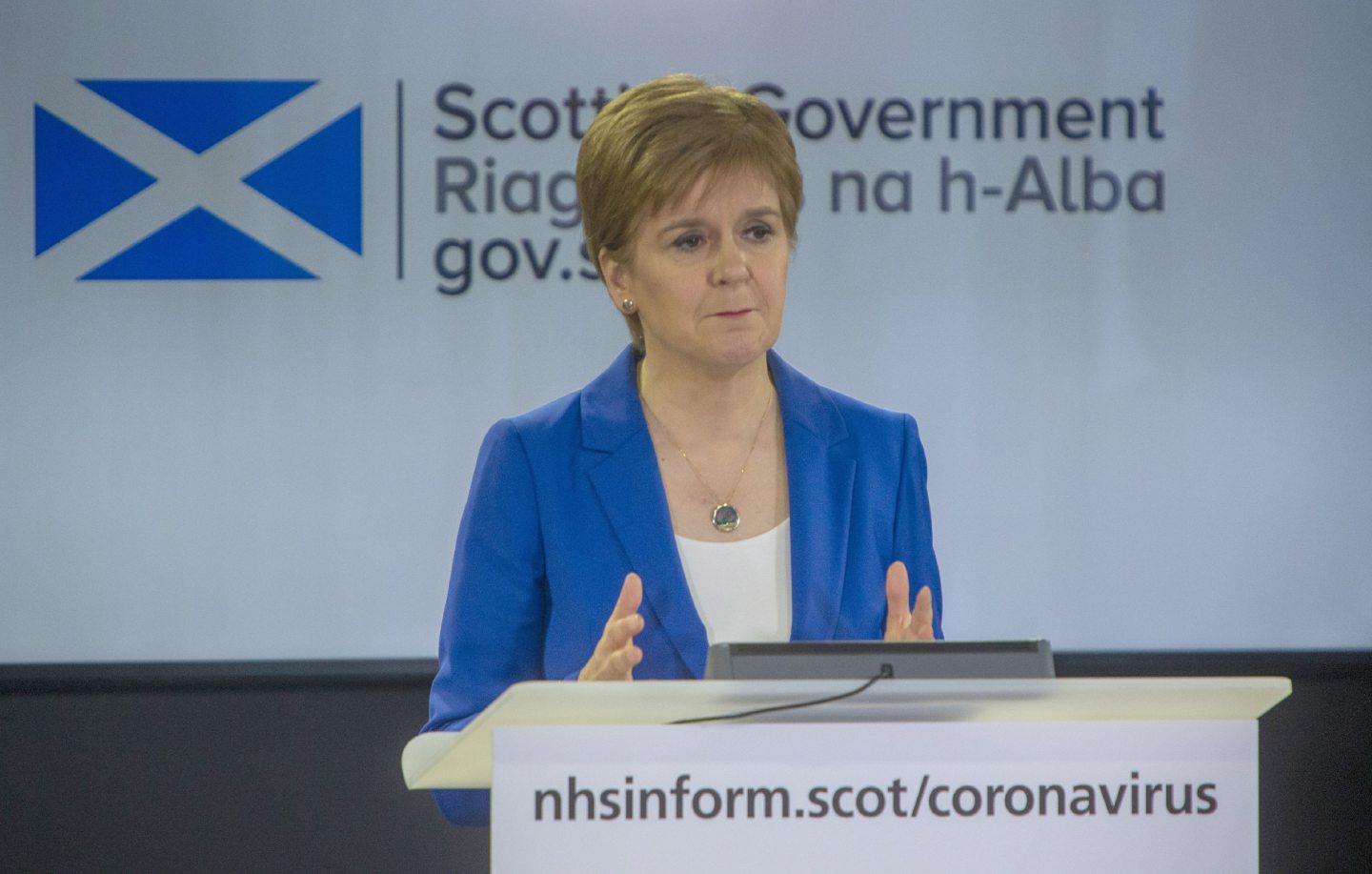 First Minister Nicola Sturgeon holds a Covid-19 press briefing in St Andrew's House, Edinburgh.