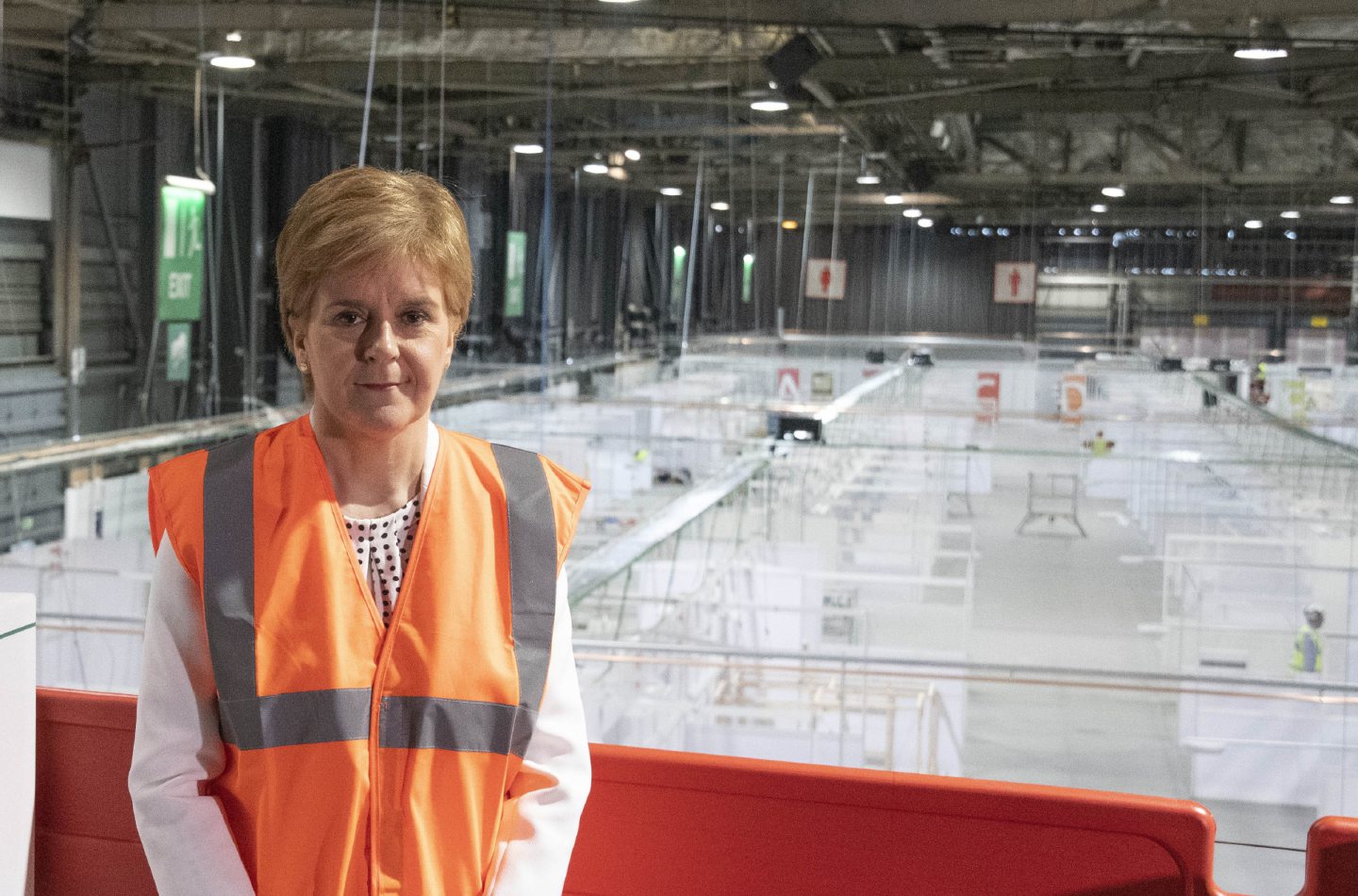 First Minister Nicola Sturgeon during a visit to the NHS Louisa Jordan Hospital, a new temporary hospital at the SEC event centre in Glasgow created to help tackle the coronavirus outbreak.