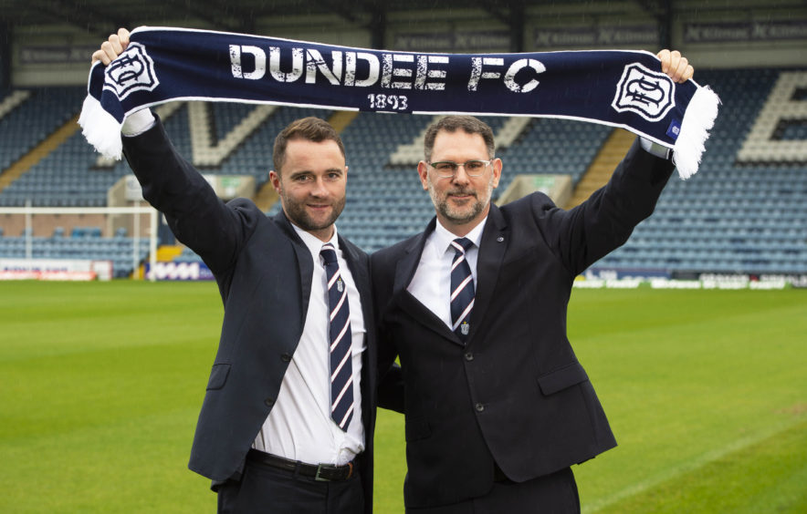 James McPake at his unveiling alongside Dark Blues chief John Nelms