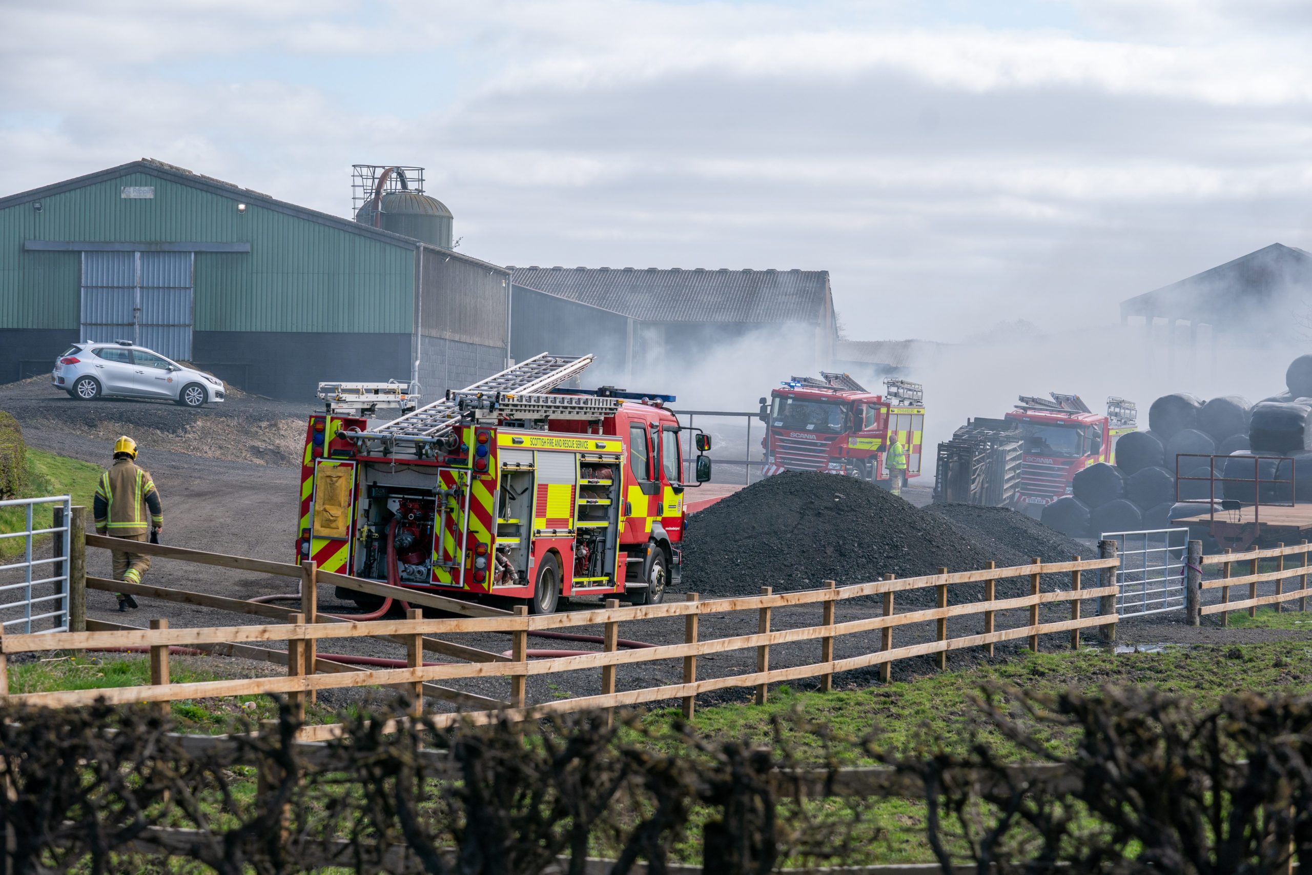 Firefighters are still tackling the blaze at Blairsgreen Farm, Saline. Kenny Smith Photography.