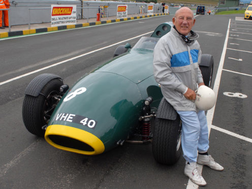 Sir Stirling Moss at Knockhill where he drove a replica Vanwall in 2007.