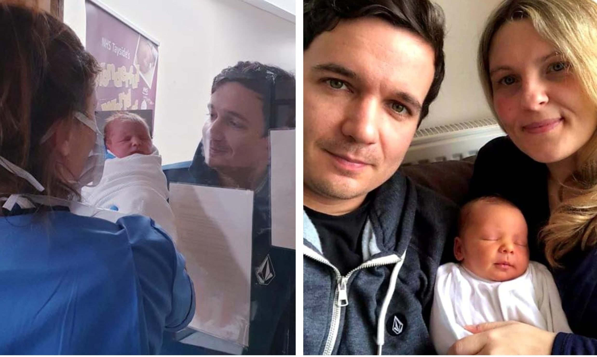 Right: Little Daisy at home with mum Victoria and dad Chris. Left: Father and daughter meet for the first time.