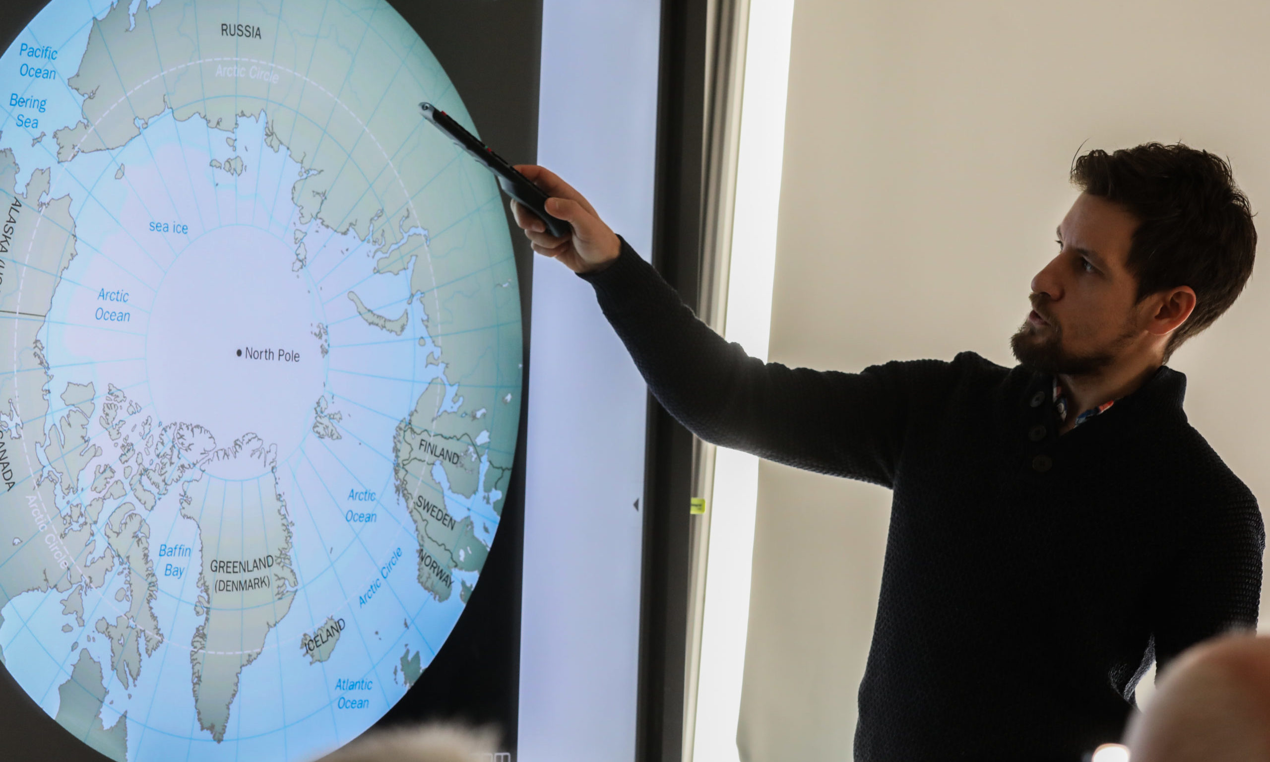 The Courier, CR0015158, News, Scott milne story, Simon Cook, from Dundee University, is giving a talk titled "Is Climate Change Thawing the Arctic" at the McManus. Picture shows; Simon Cook during his talk. Wednesday 9th October, 2019. Mhairi Edwards/DCT Media
