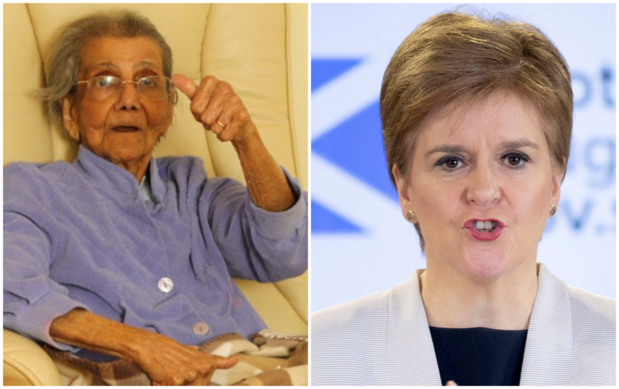 Daphne Shah on one side, Nicola Sturgeon on the other