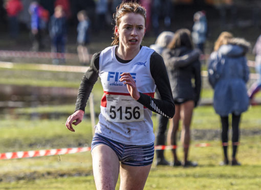 Steph Lindsays in action in the National Cross-Country at Falkirk in February.