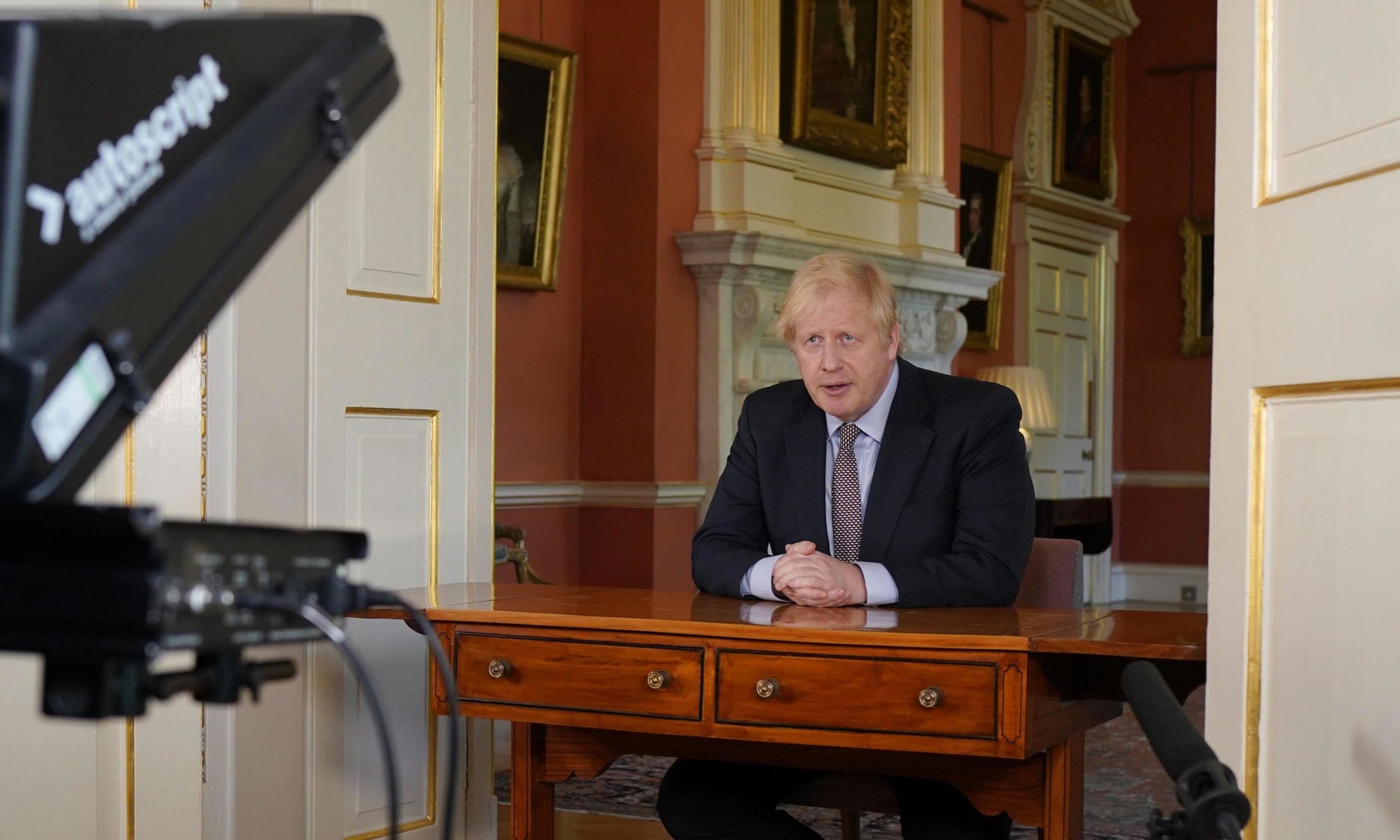 Prime Minister Boris Johnson filming his address to the nation from 10 Downing Street.
