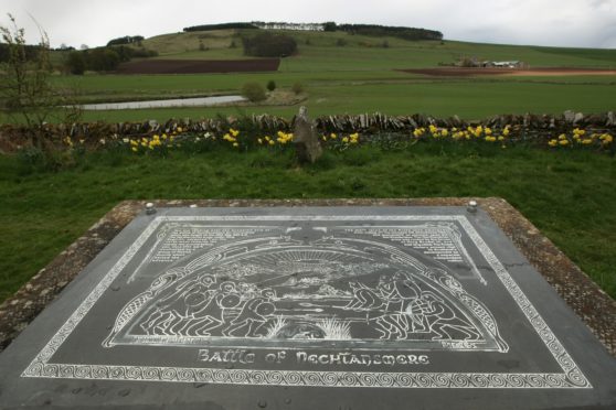 The Battle of Dun Nechtain in 685 AD is said to have been fought in the shadow of Dunnichen Hill, near Forfar.