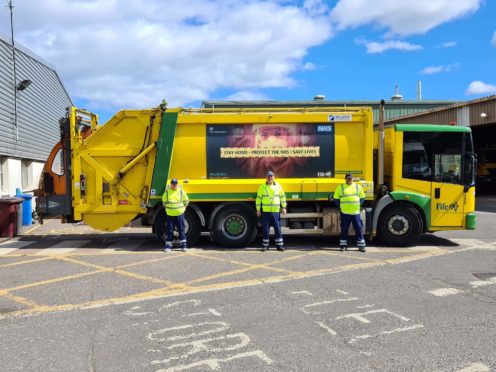 Bin crews across Fife are working in challenging circumstances but getting the 'Stay at Home' message out.
