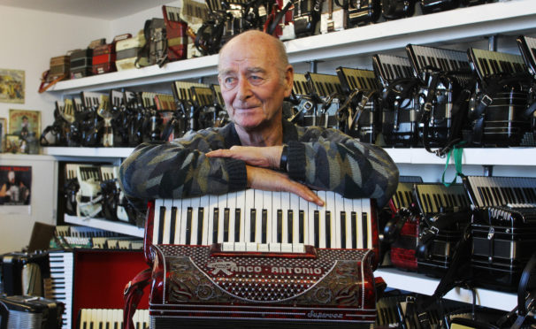 Usan fisherman David Pullar who has died. Pic shows David in his purpose built accordion music room at his home at Usan, Angus

pic Paul Reid