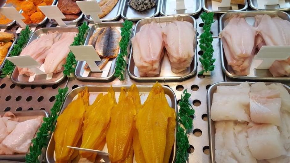 a selection of fresh fish at a fishmonger in Scotland