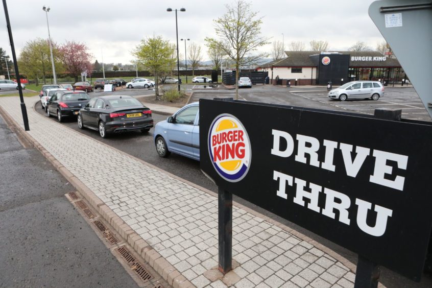 Burger King queues during lockdown at the Kingsway Retail Park.