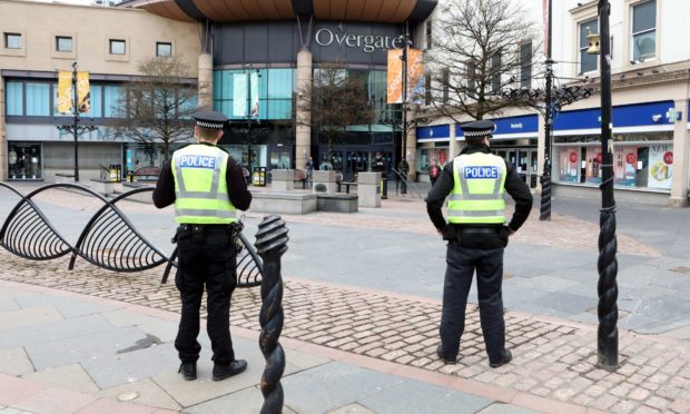 Police in Dundee city centre during the lockdown.
