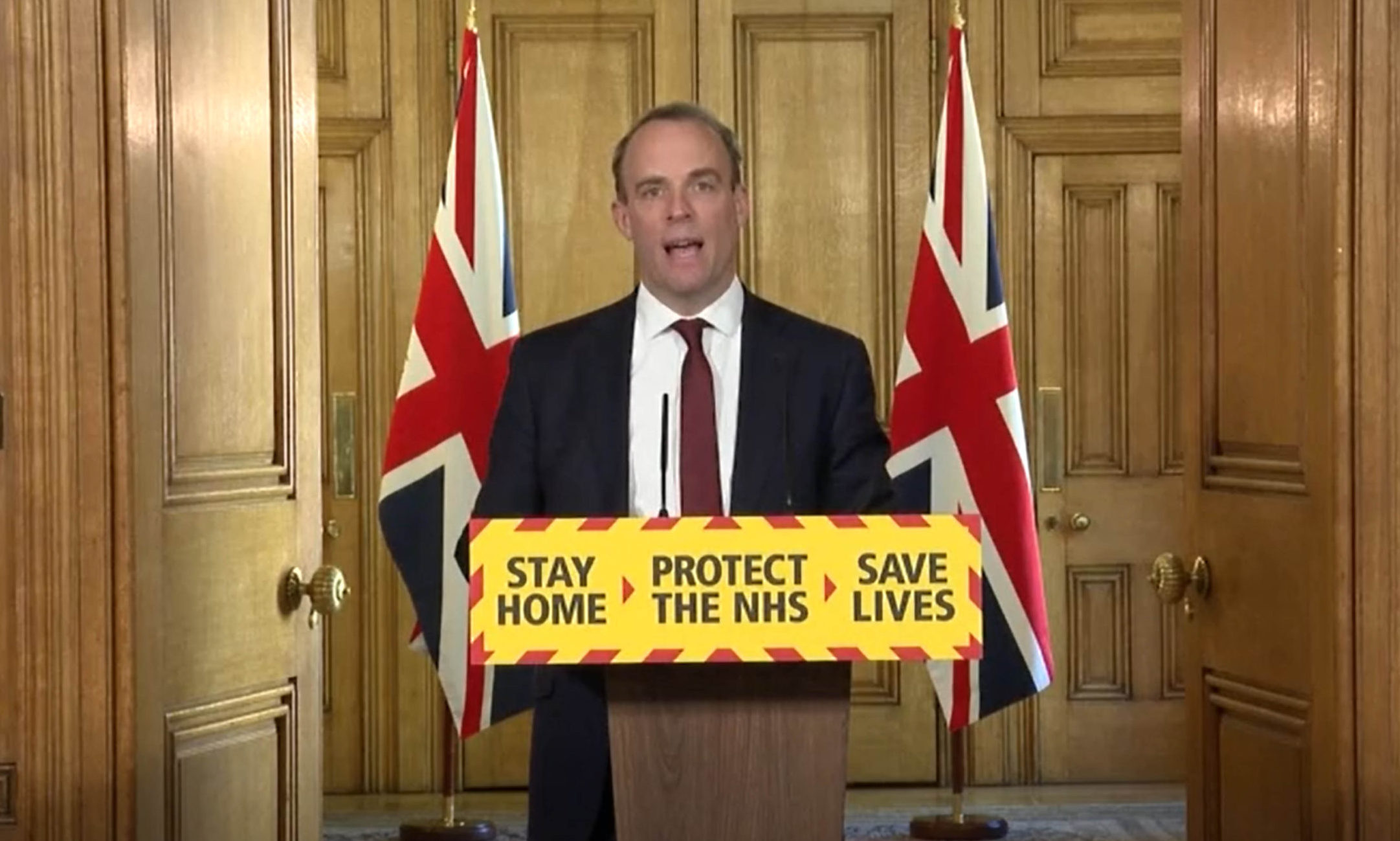 Foreign Secretary Dominic Raab during the briefing.