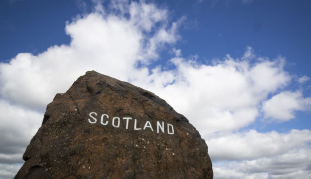 The Scotland-England border on the A68 near Jedburgh in the Scottish Borders.