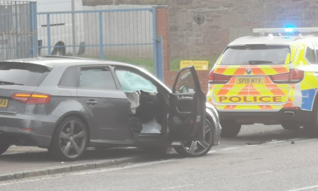 The smashed car on Clepington Road this morning.