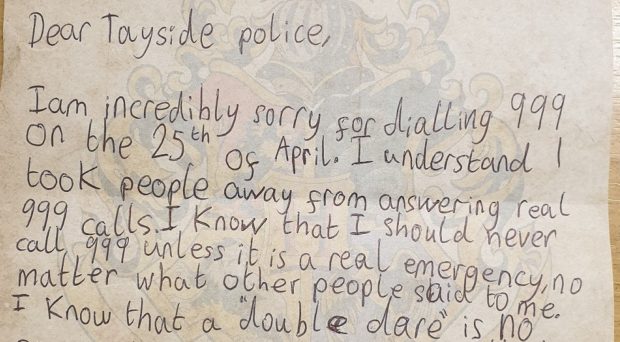 The ten-year-old wrote a note of apology to police.