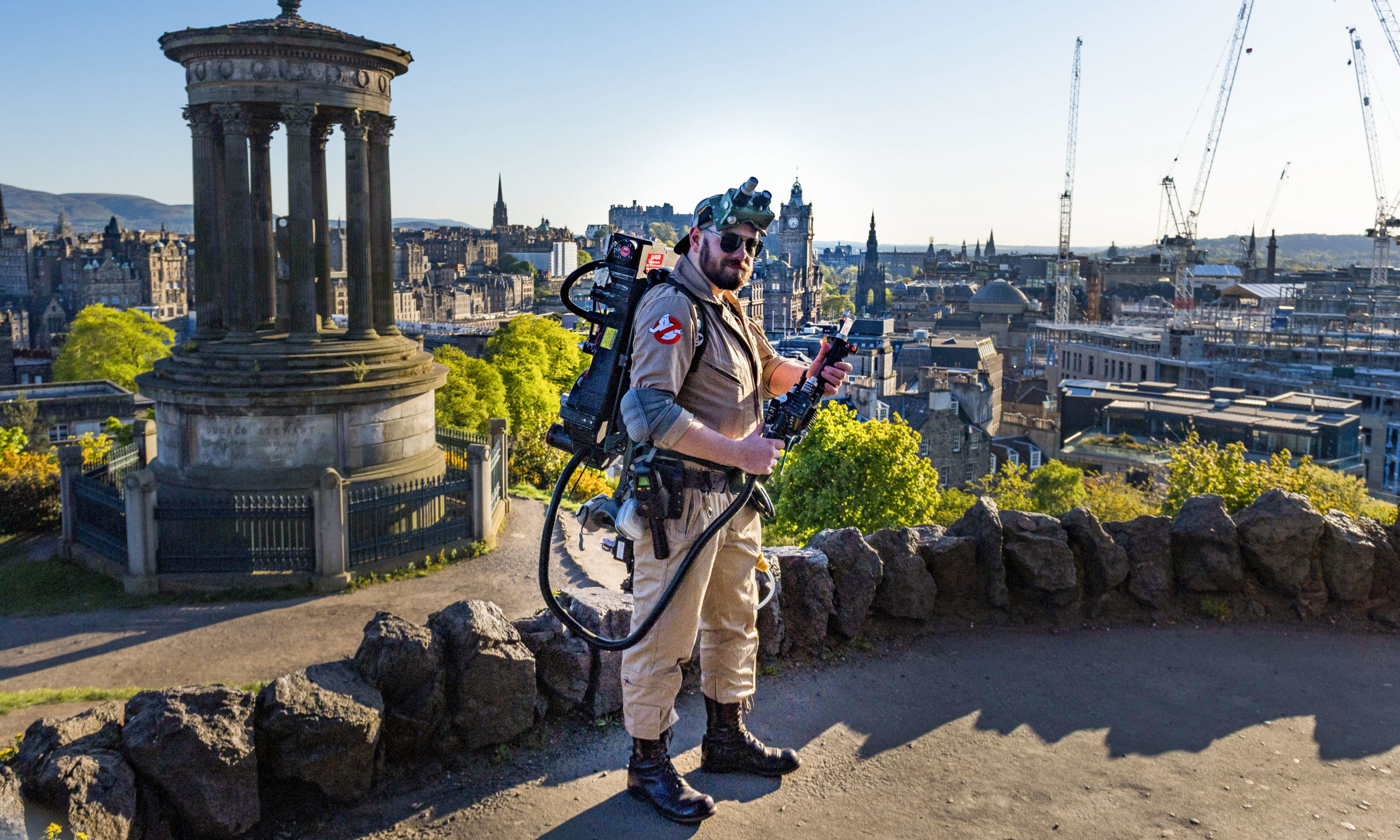 EDINBURGH, SCOTLAND - MAY 06: A person dressed as a Ghostbuster at Calton Hill is pictured during the ongoing coronavirus pandemic, on May 06, 2020, in Edinburgh, Scotland.
(Mark Scates / SNS Group)