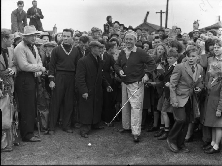 Bing Crosby in St Andrews, playing in the British Amateur Golf Tournament in 1950