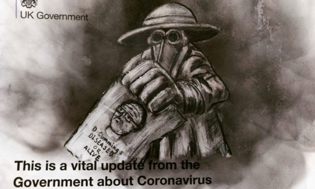 Frank To produced a series of Covid-19 themed pieces using imagery from his 2011 Plague Doctors work