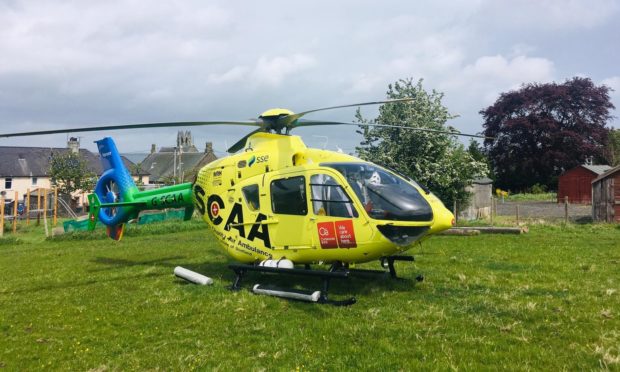 The SCAA helicopter landed in a field at the top of Kirk Wynd.