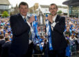 18/05/14
PERTH
St Johnstone manager Tommy Wright (left) and captain Dave Mackay show off the Scottish Cup to the Perth public.