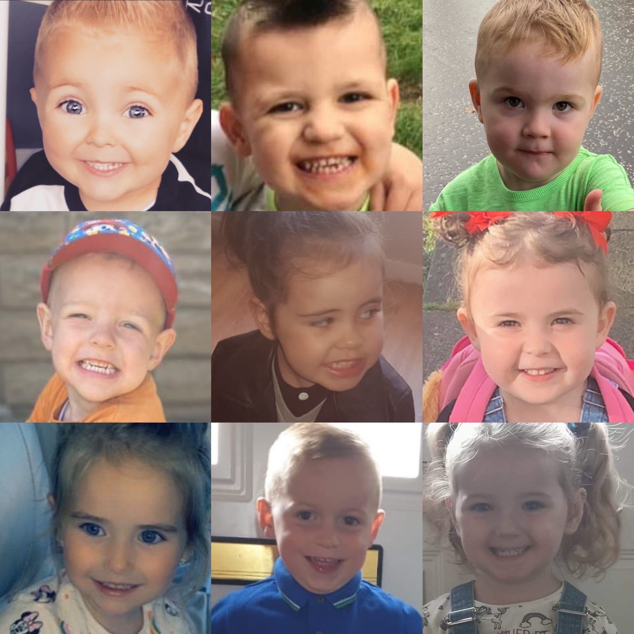 From top left, Finn Carson age 4, Neo Hodge Age 4, Keir Courts Age 3, Arlo Howieson Age 3, Aaliyah Foley Age 4, Ava-Rose Wilson Age 4, Gracie Beveridge Age 3, AJay O’Donnell Age 4 and Elyse Maxwell Age 3.
