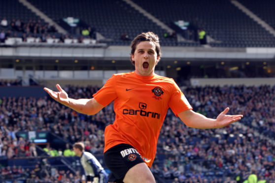 Craig Conway celebrates scoring against Ross County in Scottish Cup Final a decade ago