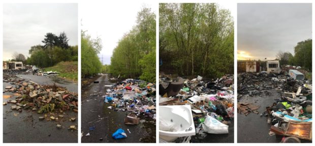 A rise in fly-tipping incidents, like these in Lochgelly, Fife, have been blamed on the recycling centres being closed.