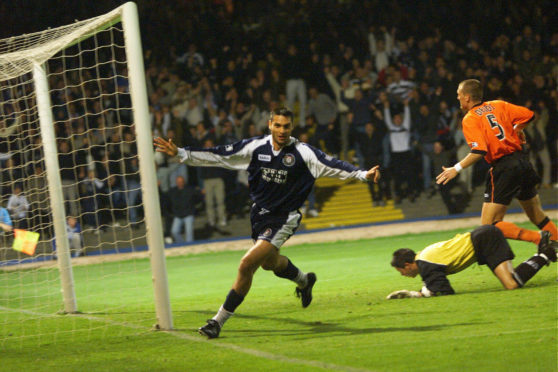 Juan Sara celebrates strike against Dundee United