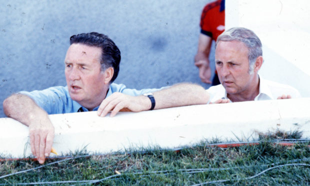 The late Jock Stein alongside Jim McLean.