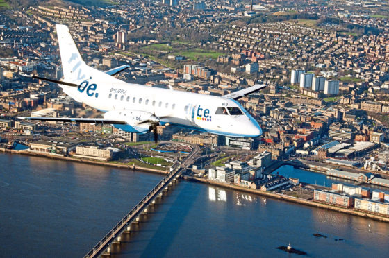 Loganair Flybe aircraft over Dundee
A Loganair Flybe aircraft over Dundee.