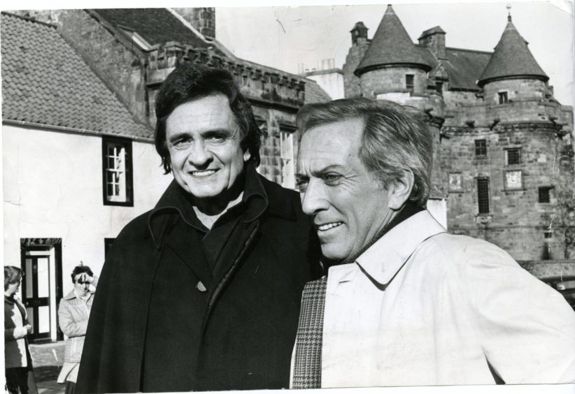 Singers Johnny Cash and Andy Williams pictured at Falkland Palace.