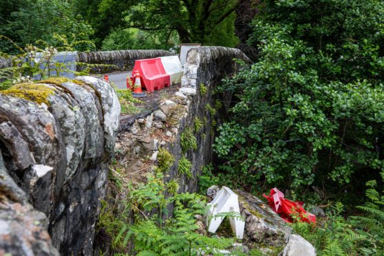 The damage to the bridge. Picture: Steve Brown.