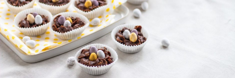 Peanut butter chocolate cornflake nests.