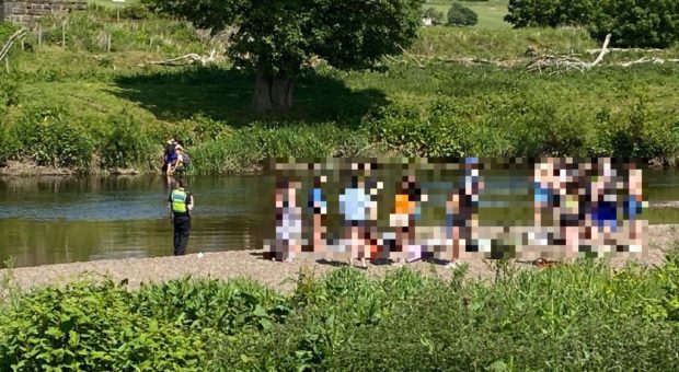 Police were called to the scenic Dupplin Estate, near Perth, after dozens of youths swarmed to a riverbank near a field of in-calf cows.