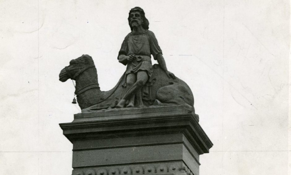 The iconic statue above the gate of Bowbridge Works in Dundee.