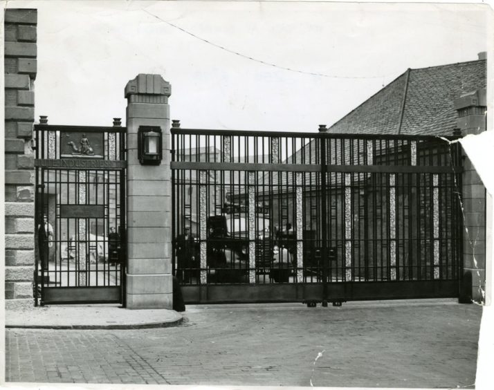The new gate at Bowbridge Works, Dundee, the creation of which led to the camel's demise.