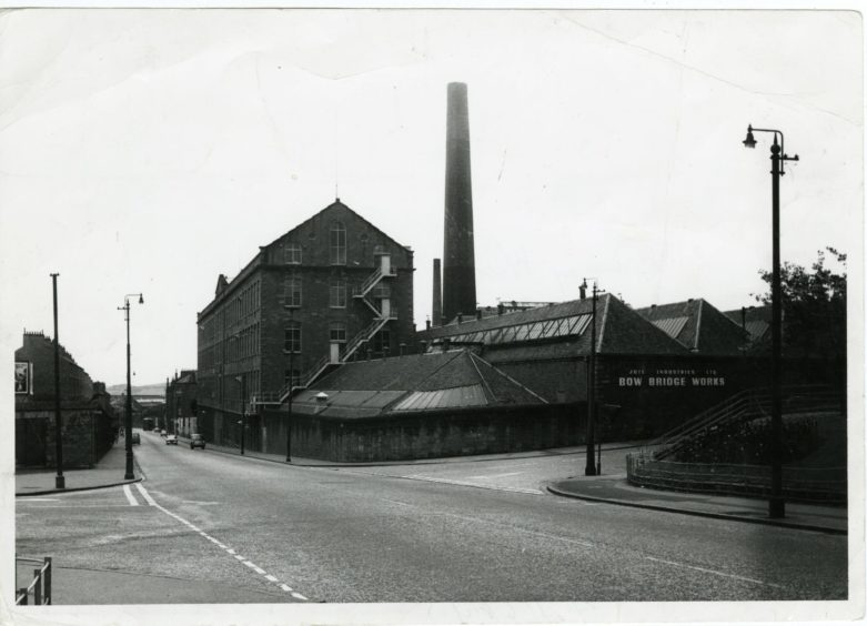 An exterior shot of Bowbridge Works in Dundee, which formed part of Dundee's thriving jute industry.